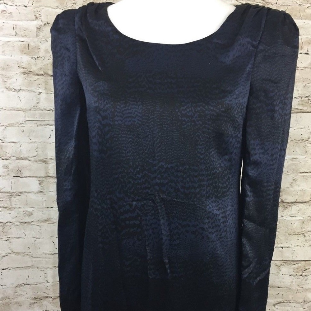 TOMMY HILFIGER Blue Black Silk Long Sleeve Dress